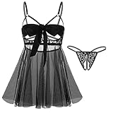 Dessous Damen Unterwäsche für Frauen Dessous Set Sexy Erotische Translucent Spitze Bodysuit mit Bogen Lingerie Reizwäsche BH und Höschen Sets Verstellbare Offen Unterwäsche für Frau (Schwarz L)