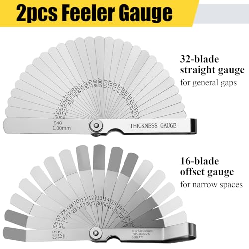 image for Hoiny 2pcs Feeler Gauges Set Stainless Steel, 32 Straight & 16 Angled 