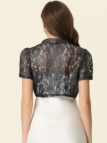 Image of Allegra K Floral Lace Shrug for Women's Work Crop Cardigan Wedding Guest Elegant Bolero