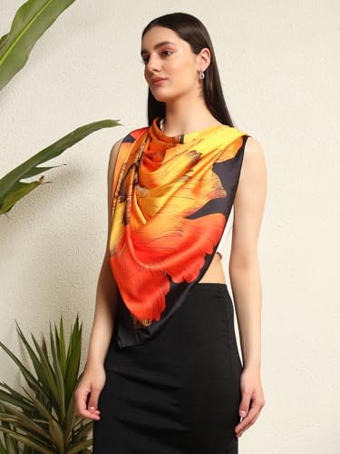 Image of Ravaiyaa - Attitude is everything Women Silk Digital Print Large Square Scarf Breathable Lightweight Neckerchief Printed Headscarf 40 inch x 40 inch Inch