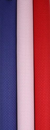 Image of KCS 3 pc of 15 inch x 18 inch(38cmx45cm) 11 Count Cross Stitch Cotton Aida Cloth Needlework Rolled Fabric Box,11CT,Royal Blue+Pink+Red
