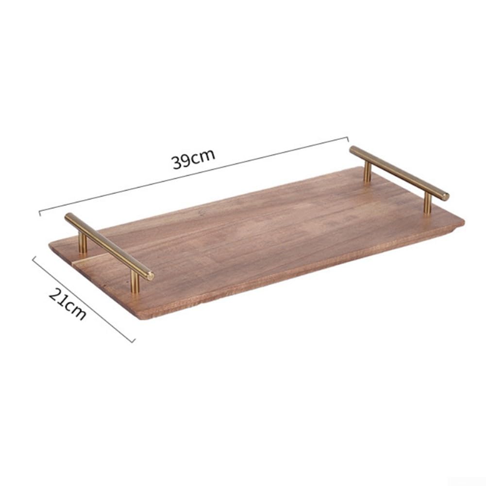 Bandeja de madera para servir, con asas de acero inoxidable, bandeja de madera de acacia, mini tablas rectangulares de embutidos para decoración, comida (grande)