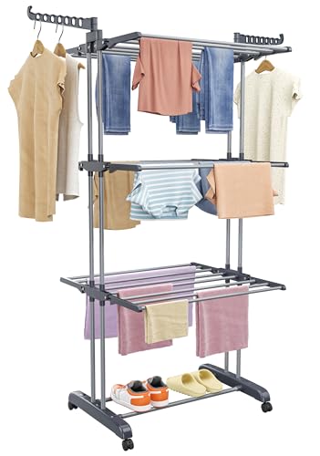 SIMPDIY Wäscheständer Wäschetrockner Turm, Turm-Wäscheständer mit 6 Klappbare Flügel und 2...