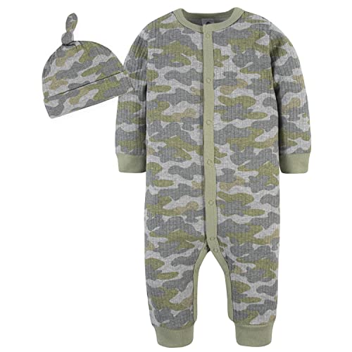 Image of Gerber Baby Boys' 2-Piece Coverall & Hat Set