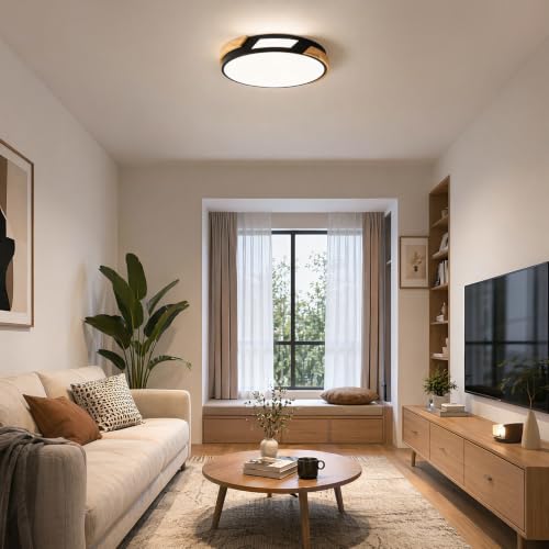 Image of Modern LED Ceiling Light, Wood Dimmable Flush Mount Ceiling Light Fixture