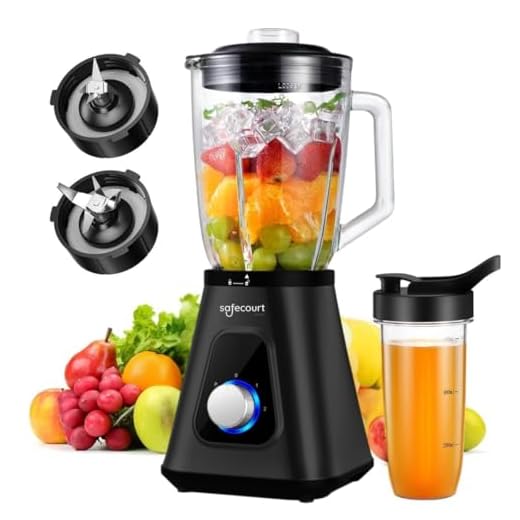 Safecourt Kitchen Blender - 1,5L Glas & 600ml To-Go beker - 1200W Smoothie maker - Krachtig, stil en eenvoudige reiniging - RVS
