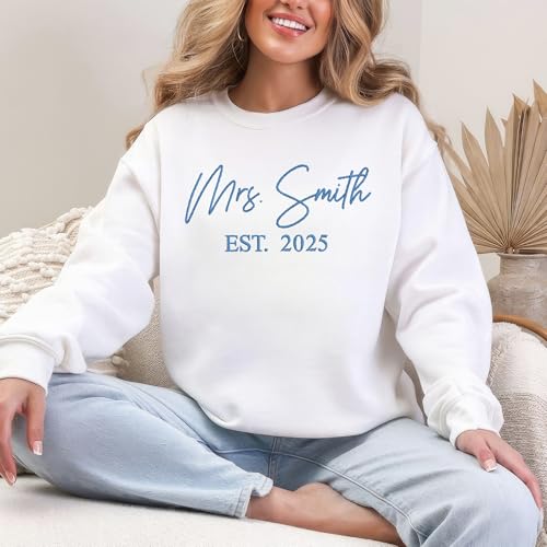 Custom Embroidered Mrs Sweatshirt, Wife shirts, Future Mrs Hoodie, Bride Sweatshirts, Personalized Gifts for Wedding Engagement, Bachelorette Party Gift Style 52