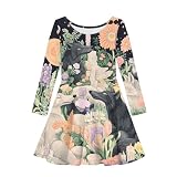 Girls Cute Print A Line Skater Dress Black Fairytale Wolf Dresses Loose Fit Casual Comfy Midi Flowy Swing Twirly Dress Size 13-14 Spring Elegant Party Outfits