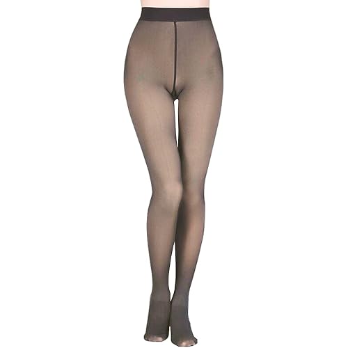 BOUTIKOME 2Pcs Women Sheer Warm Pantyhose Fake Translucent Fleece Winter Tights High Elastic Pants Fleece Lined Thick