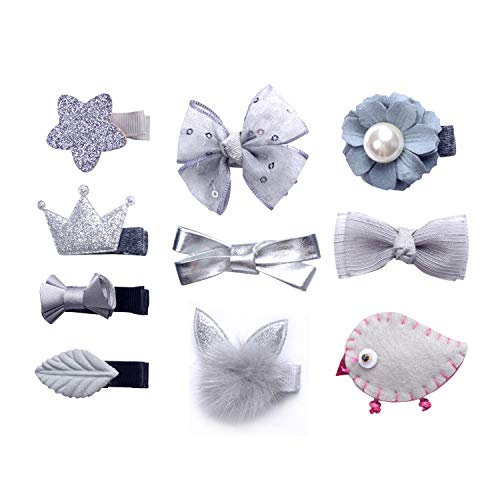 KOONY Baby Girls Hair Clips Hair Bow Barrettes Alligator Clips Hair Accessories (Silver)