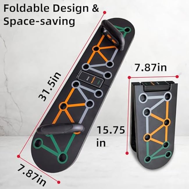 Foldable Push Up Board System 10-in-1 Multifunctional Push Up Bar for Full-Body Strength Training with Pushup Handles, Portable Home Gym Equipment Chest & Arm Muscle Builder for Men & Women