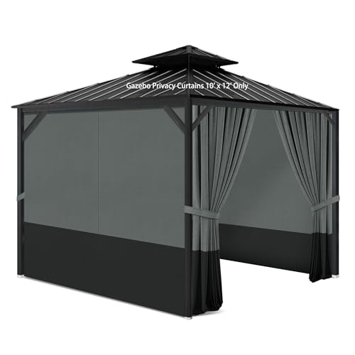 aonear Gazebo Privacy Curtains 10' x 12' with Zipper 4-Panels
