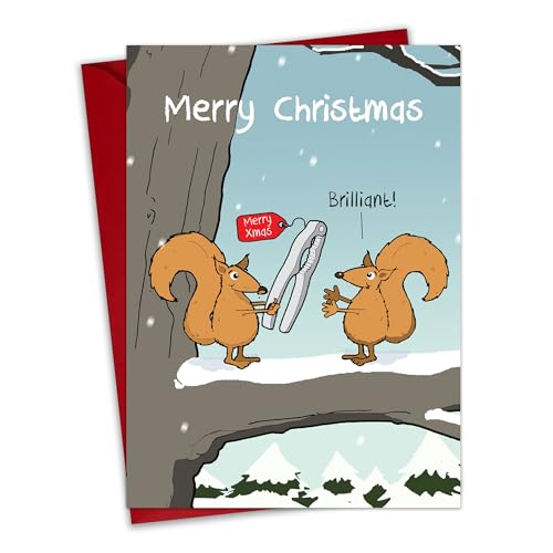 Twizler Divertida tarjeta de Navidad, diseño de galleta de nueces de ardilla, tarjeta de feliz Navidad con humor en el interior en blanco