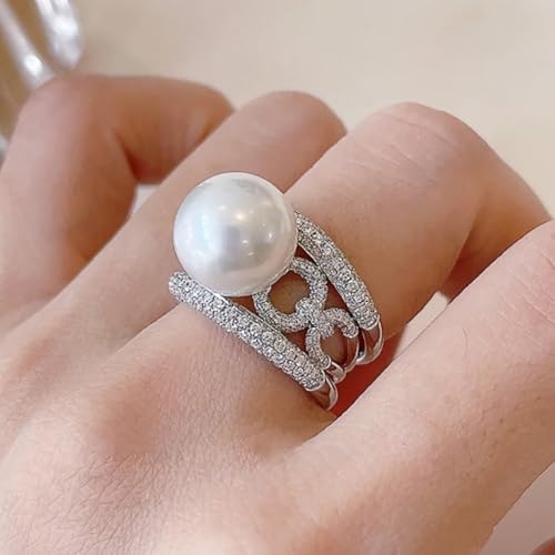 Gorgeous Delicate Ring Women Luxury Bridal Simulated Pearl Wedding Band Jewelry3