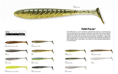 Yum Pulse Paddle Tail Solid-Body Swimbait Soft Plastic Bass Fishing Lure With Realistic Swimming Movement, 4.5 Inch Length, 8 Per Pack, Gray Flake Shad #TOP2