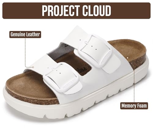 Image of Project Cloud 100% Genuine Leather Platform Sandals Women Footwear - Wedge Chunky Slides for Women 2026 with Memory Foam Insole & Cork Footbed Womens Sandals (GreeceChunky)