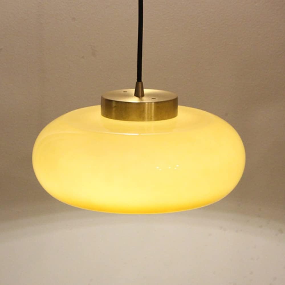 da a Sospensione Minimalista con Paralume in Vetro Giallo, 1 Luce, Finitura in Ottone, Dario, plafoniera per Sala da Pranzo, Isola Cucina, plafoniere, Luce per Sala da Pranzo