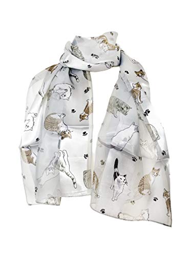 Pamper Yourself Now Grau glänzende Katze mit Multi farbige Katzen dünnen Schal(Grey Shiny cat Scarf with Multi Coloured Cats)