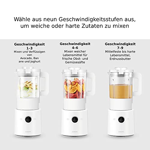 Xiaomi Smart Blender Standmixer mit Aufheizfunktion & optionaler iOS-Android App-Steuerung (Kalt- Warmmodus,1,6 Liter Füllmenge,1000 Watt,9 Geschwindigkeitsstufen,8 Klingen,OLED-Display-Knopf),Weiß – Bild 7