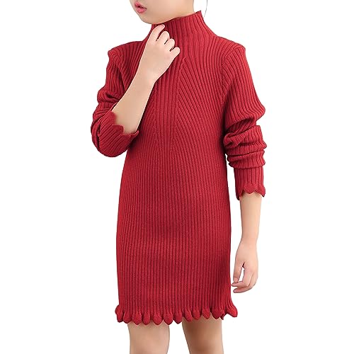 Girls Knit Sweater Dress Long Sleeve High Neck Winter Sweater Dress Size 3-12T