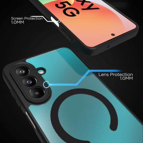 Image of RIGGEAR Shockproof Sleek Hybrid Armor Magnetic Back Cover Case Compatible with MagSafe Accessories for Samsung Galaxy F70 Pro 5G (Clear PC + Black TPU Bumper)