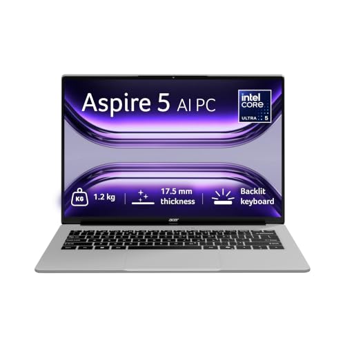 Image of Acer Aspire 5, Intel Core Ultra 5 125H Processor,Office 2024 + M365 Basic, 16 GB RAM, 512 GB SSD, WUXGA IPS, 14.0 inch /35.56 cm, Win 11 Home, Pure Silver, 1.2 kg, A514-54H, Backlit KB, Premium Laptop