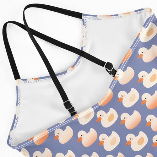 senya Girls Swimsuits One-Piece Swimwear Tie Bathing Suit Beach Summer Round Neck 5-6T Cartoon Duck Purple Background Pattern4