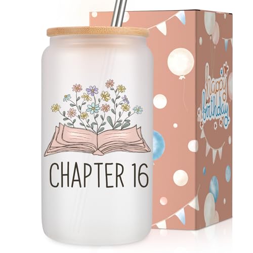 Coolife Chapter 16 Glass Cup, 16th Birthday Gifts for Girls, Sweet 16 Gifts for 16 Year Old Girl, Sweet Sixteen, 2010 Daughter Granddaughter Her Happy Sixteenth Bday Present Idea, 16oz Coffee Tumbler