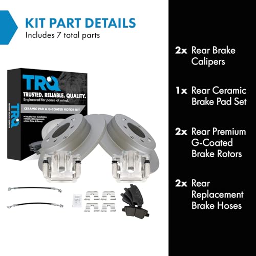 Image of TRQ Rear Brake Pad and Rotor Set Ceramic Coated Rotors Calipers Compatible with 2014 Kia Optima with Manual Parking Brake