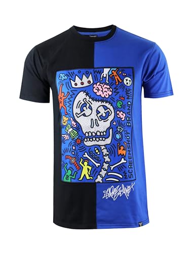 SCREENSHOT-S11202 Mens Hip-Hop Streetwear Premium Quality Tee - Skeleton Skull Head Animation Figures Rhinestone Patch Embroider