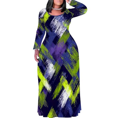 Image of PinkPatty Plus Size Maxi Dresses for Women Long Sleeve Crew Neck Sundress Casual Fall Dress with Pockets
