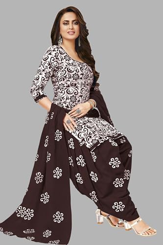 Image of Miraan Unstitched Printed Cotton Salwar Suit Dress Material For Women (SANRAN2181, Brown, Free Size)