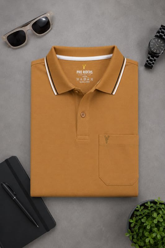 Image of Pro Riders Urban Men's Cotton Rich Polo T-Shirt with Pocket |Regular Fit| Office