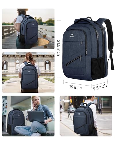 Image of MATEIN Extra Large Laptop Backpack for Men, 50 L Travel Carry On TSA Approved Backpack with Trolley Sleeve, Waterproof Business Work Bag Fits 18.4 Inch Computer Notebook, Dark Blue