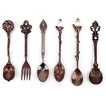 Fdit 6Pcs/Set Vintage Carved Coffee Spoon Teaspoon Retro Zinc Alloy Dessert Coffee Tableware Spoons Cutlery KitchenRed Bronze