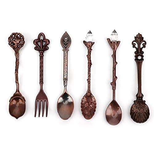 6 Stück/Set Vintage geschnitzte Kaffeelöffel Teelöffel Retro Zinklegierung Dessert Couchtisch Geschirr Löffel Besteck Küche(Rote Bronze)