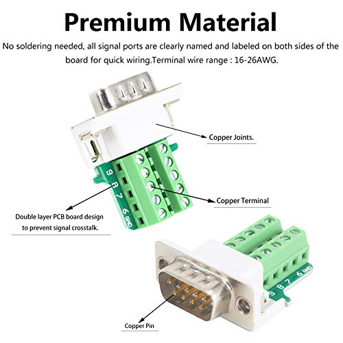Db9 Breakout Connector (2 Male+2 Female), Bifale Db9 Solderless Connector Rs232 D-Sub Serial Adapters 16Mm Thinner 9 Pin Port Terminal Breakout Board With Case Long Bolts Tail Pipe #TOP2