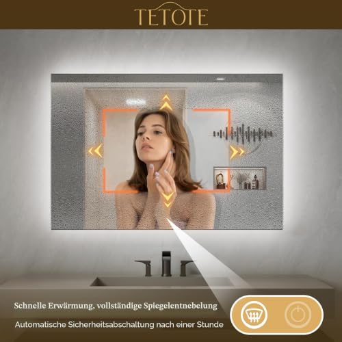 TETOTE Badspiegel mit Beleuchtung 50x70cm, Rechteckiger Badezimmerspiegel, Badezimmer Wandspiegel Ohne Rahmen… – Ansicht 2