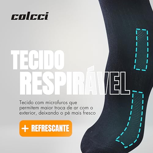 COLCCI Kit 6 Pares Meia Cano Médio Alto Esportiva Academia com Faixa Tensora Punho Canelado, 2 Branc