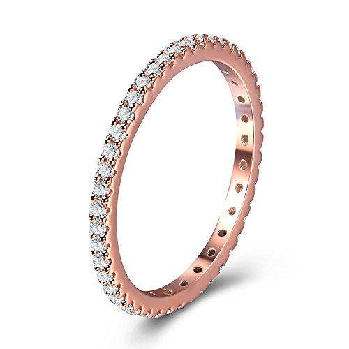 Full Micropave Thin Band Dainty Stacking Ring Wedding Band 14K Rose Gold Plating Size 7