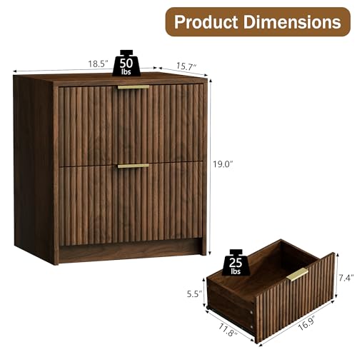 Image of Furniway 3 Piece Bedroom Set, 9 Drawer Dresser and Nightstand Set of 2 with Gold Handles, Modern Wood Chest of Drawers Storage Cabinet for Bedroom, Walnut