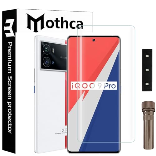 Image of Mothca Curved UV Tempered Glass Screen Protector for Vivo iQOO 9 Pro | Transparent | Pack of 1 | Full Screen Coverage with UV Installation Kit