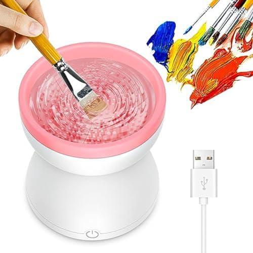 Wernfale Electric Brush Cleaner Rinse Cup Cleaning Tool for Acrylic, White & Pink