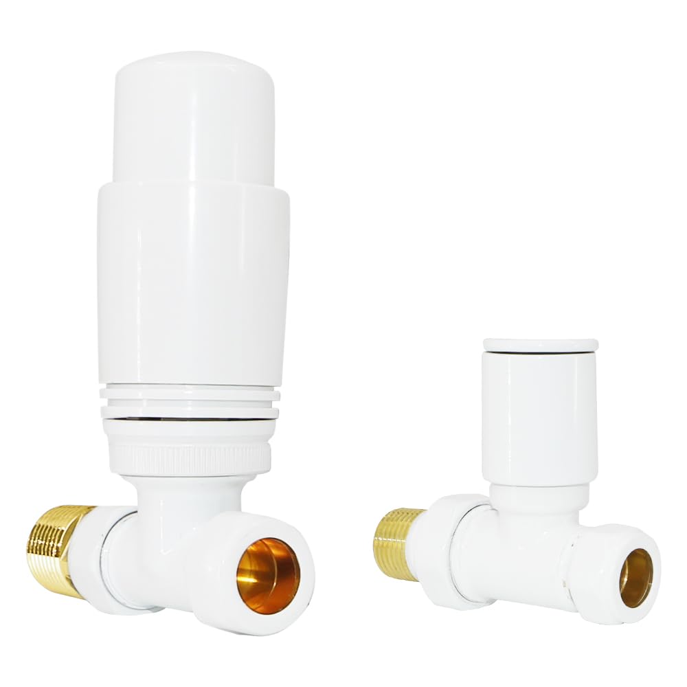 NRG Designer Radiator Valve Straight Thermostatic Valves White for Towel Rail Radiator