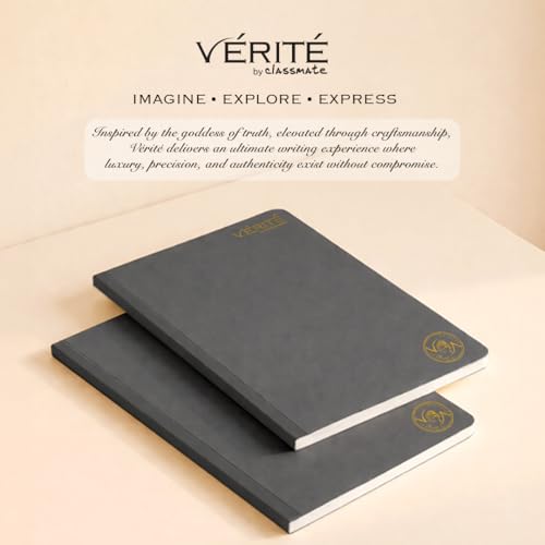 Image of Lay Flat Binding Notebook - Verite by Classmate Ideal for School Students, Charcoal Color, Size (in cm) 24 X 18, Unruled, Thick Premium 120 Pages with Low Ink Bleed for Smooth Writing Experience