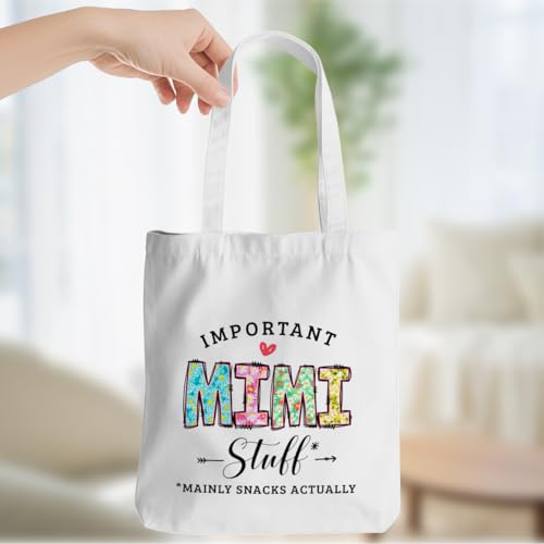 Grandma Gifts Mimi Canvas Tote Bag Beach Bag Reusable Shopping Grocery Bags for Women Female Granny Nana Grandmother Birthday Mothers Day Christmas Appreciation