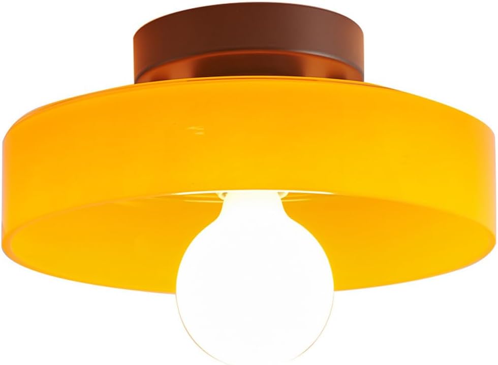Mid Century Orange Glass Semi Flush Mount Ceiling Light with Milk Globe Nordic Modern Green Hallway Lighting Fixtures Round Bedside Wall Mount Lamp for Bedroom Cloakroom Stairway