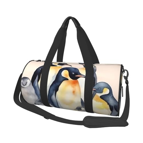 Travel Duffel Bag Sports Gym Bag With Shoes Compartment,Lightweight Overnight Weekender Bag Animal Penguins Watercolor Pattern Yoga Gym Sports Bag For Men Women