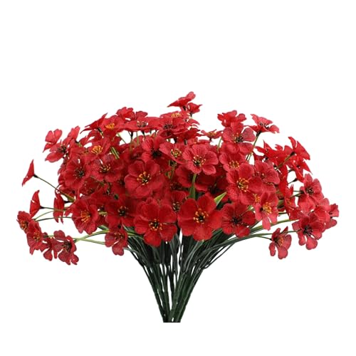 Lyrtrees 12 Bundles Red Artificial Flowers for Home Décor, No Fade Faux Flowers Fake Plastic Plants for Decoration Hanging Planters Indoor Outside Garden Porch Window Box