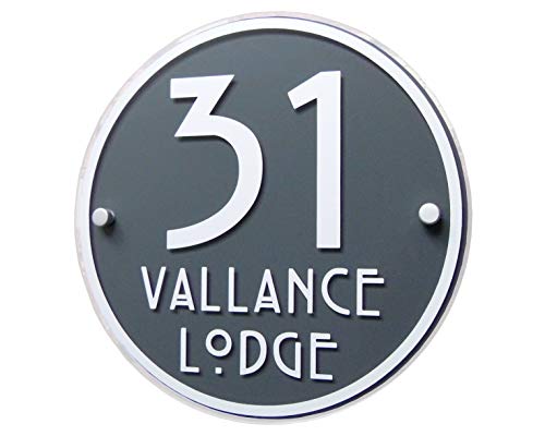 MODERN HOUSE SIGN DOOR NUMBER NAME PLATE OR ADDRESS PLAQUE LARGE PERSONALISED ROUND SLATE GREY